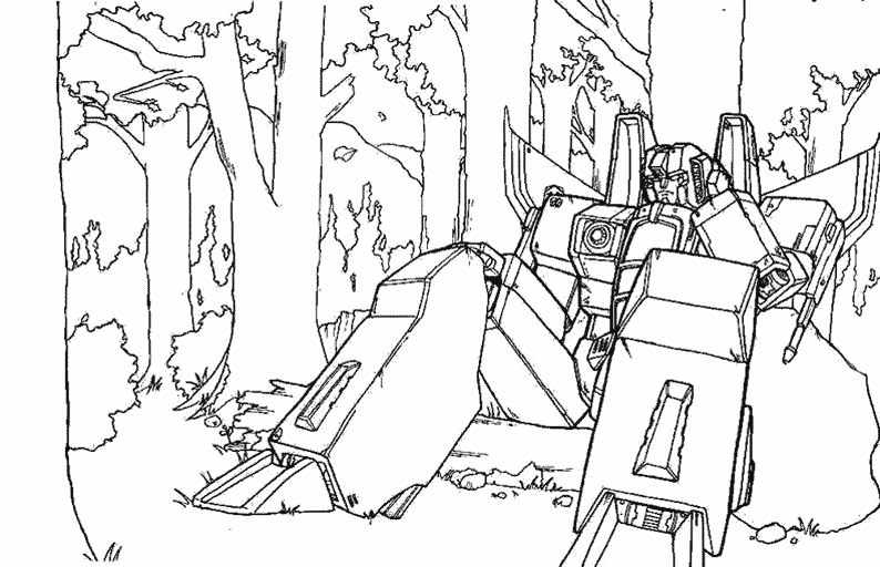 coloriage transformers Optimus Prime dans la foret